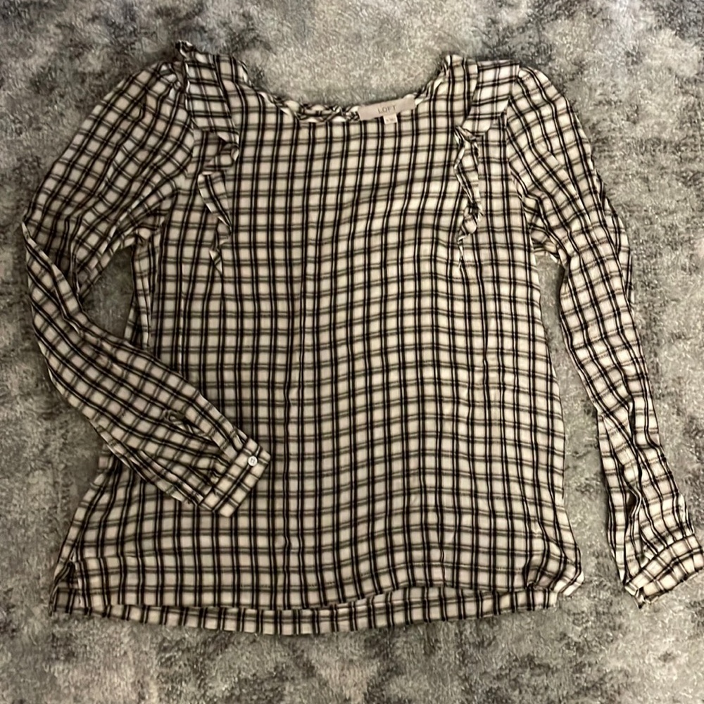 Loft Plaid Blouse with Ruffles